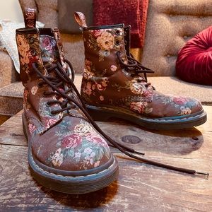 Dr. Martens Shoes 1460 Brown Pink Victorian Floral Canvas Lace Up Combat Boots
